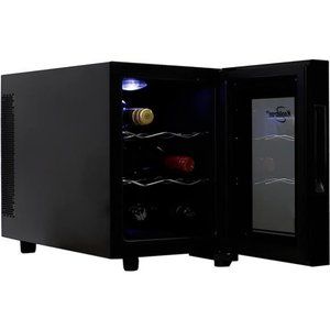 6 Bottle Wine Cooler, Black, Thermoelectric Wine Fridge, 0.65 cu. ft. (16L)